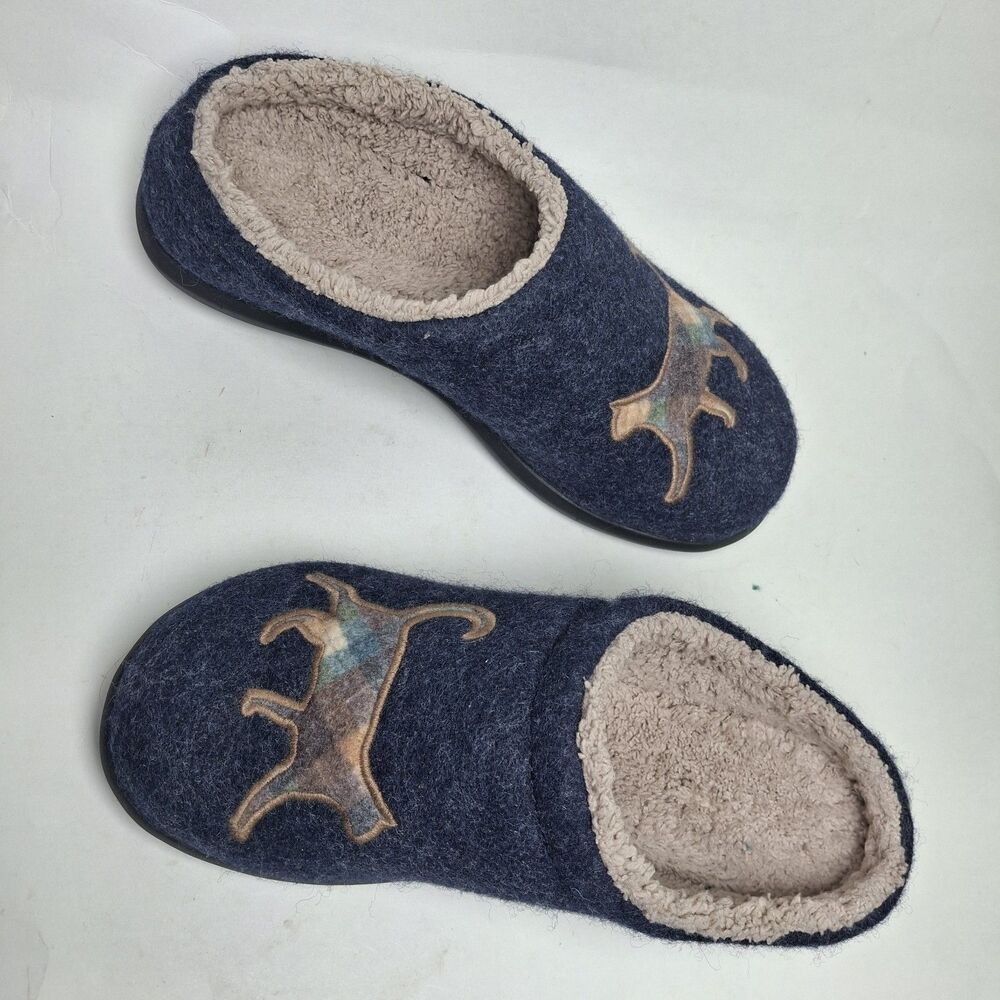 L.L.Bean Daybreak Scuffs Mule Slippers Blue Women 7 Fleece Fair Isle Cats Motif